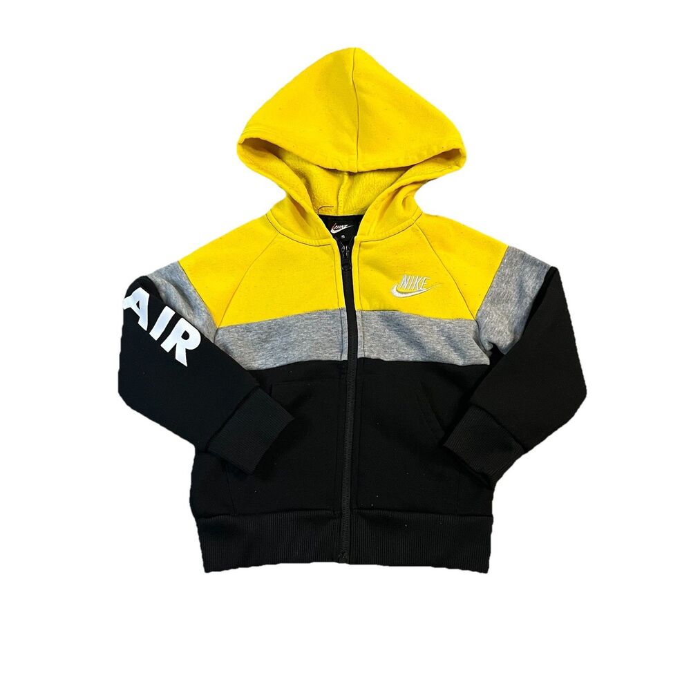 Nike Air Black Yellow Colorblock Full Zip Hooded Fleece Jacket Youth Size S